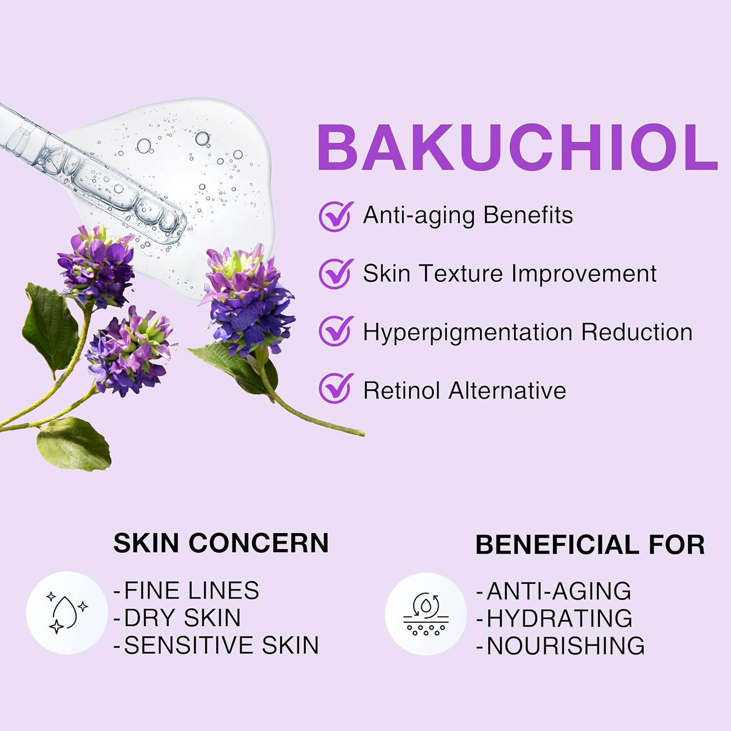 Korean Bakuchiol Serum 30,000 ppm Retinol Alternative Wrinkle Skin Firming 1 Oz