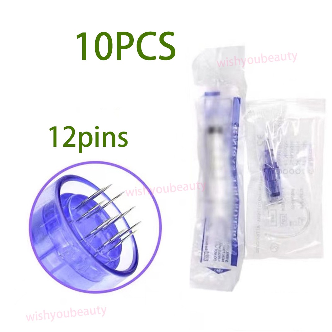 Micro Pen Mesotherapy~Gun With 10Pcs 12Pin Replacement Needles Cartridges Tips