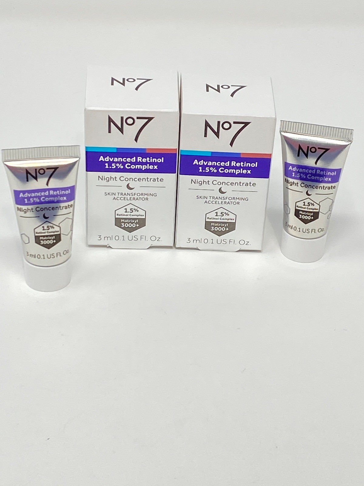 5 pc. No 7 Advanced Retinol Complex 1.5% Night Concentrate .1oz Travel NEW
