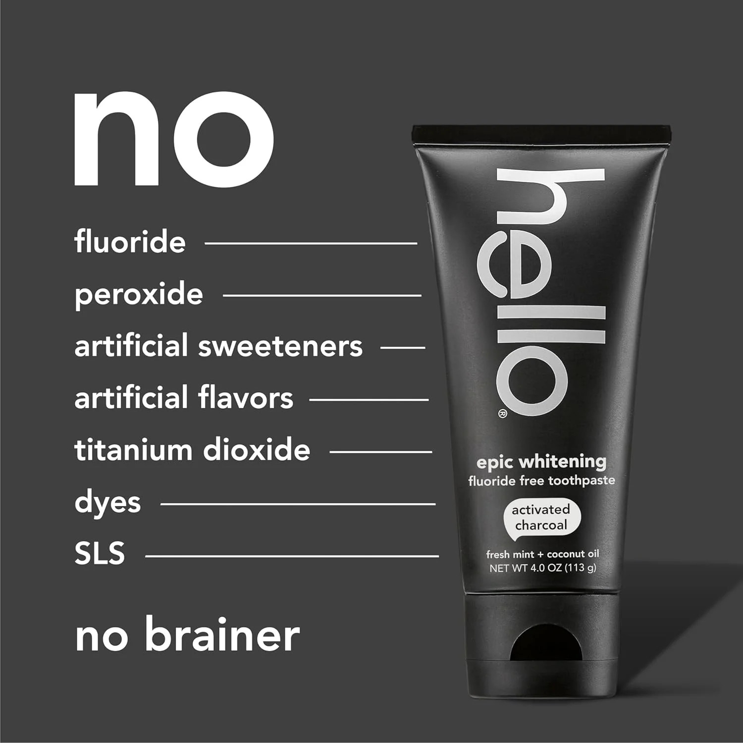 hello Epic Whitening Charcoal Fluoride Free Toothpaste, Activated Charcoal Tooth