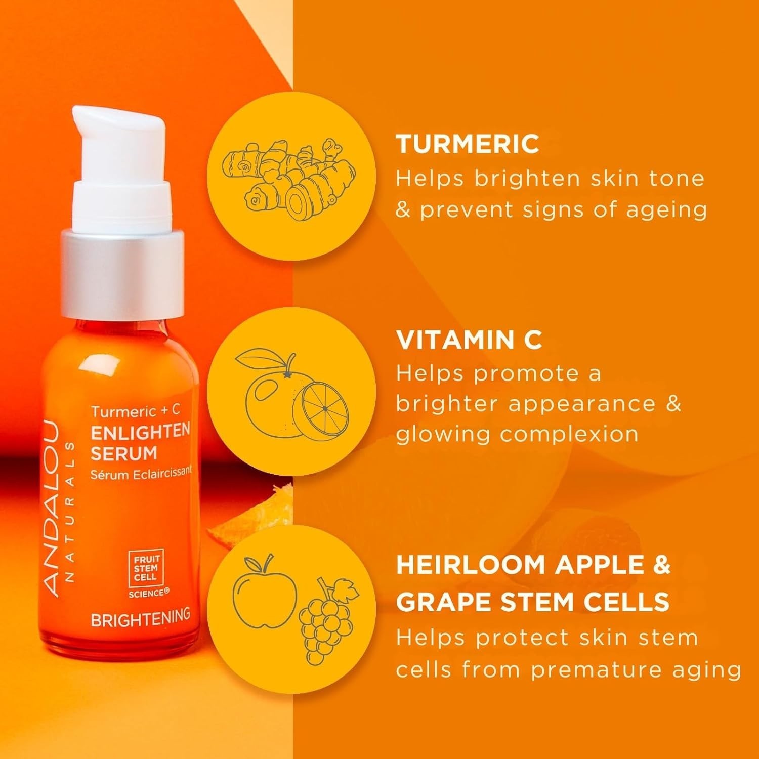Andalou Naturals Turmeric + C Enlighten Serum, Skin Smoothing Serum with Vitamin