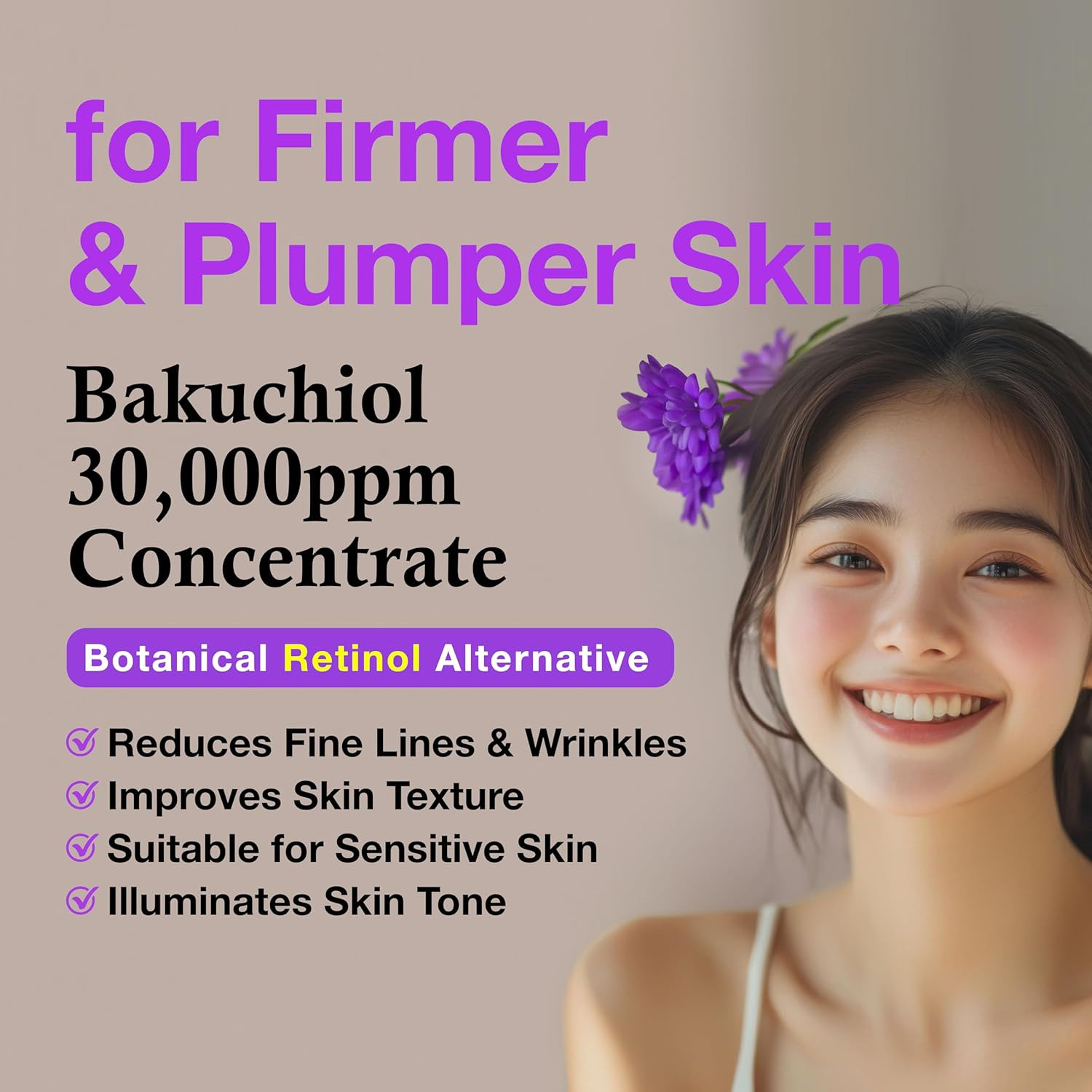 Korean Bakuchiol Serum 30,000 ppm Retinol Alternative Wrinkle Skin Firming 1 Oz