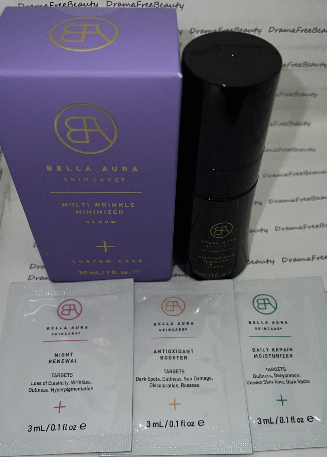 Bella Aura Skincare Custom Care Multi Wrinkle Minimizer Serum, $170 BNIB +Extras