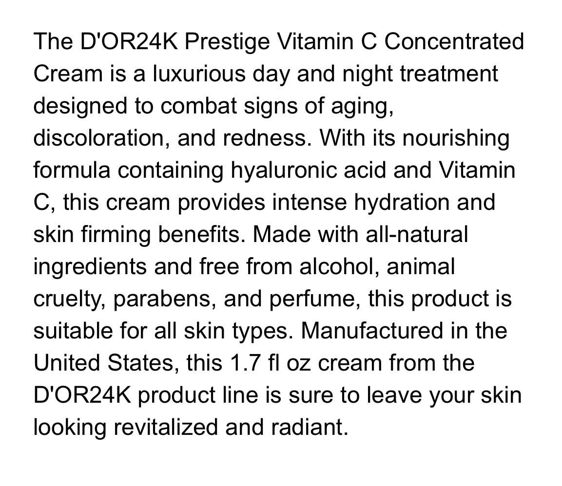 $895. D’OR24K PRESTIGE Vitamin C Concentrated Cream 50ML-1.7FL.OZ Brand New! FS