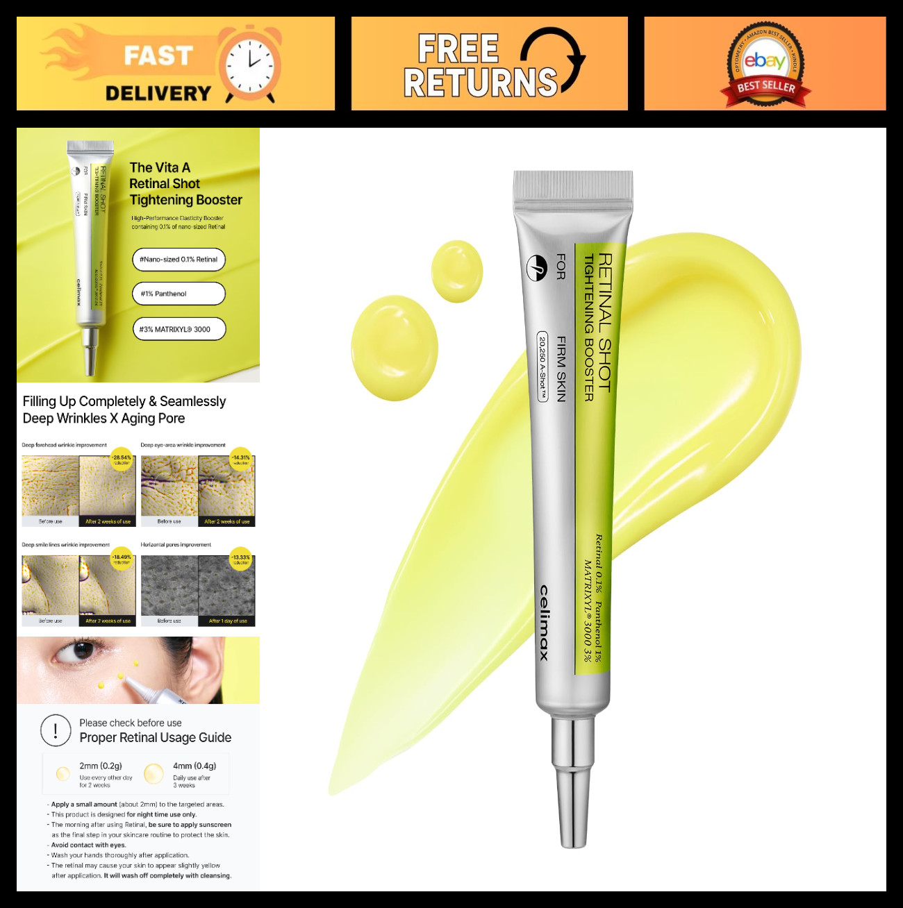 Retinal Shot Tightening Booster 0.1% Retinal, Anti-Aging, Pore Minimizer, 15ml