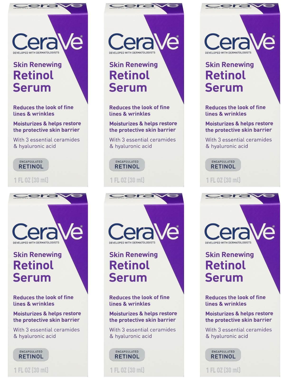 CeraVe Retinol Serum Value Pack 6 Bottles 1oz Each Skin Renewing Fragrance Free