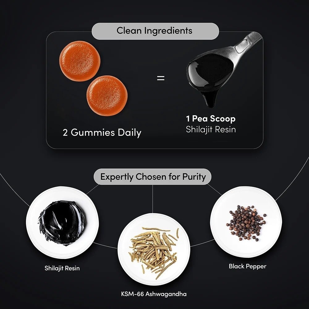 Shilajit Gummies 18g with Ashwagandha Tamarind Flavour 60 Gummies Man Matters