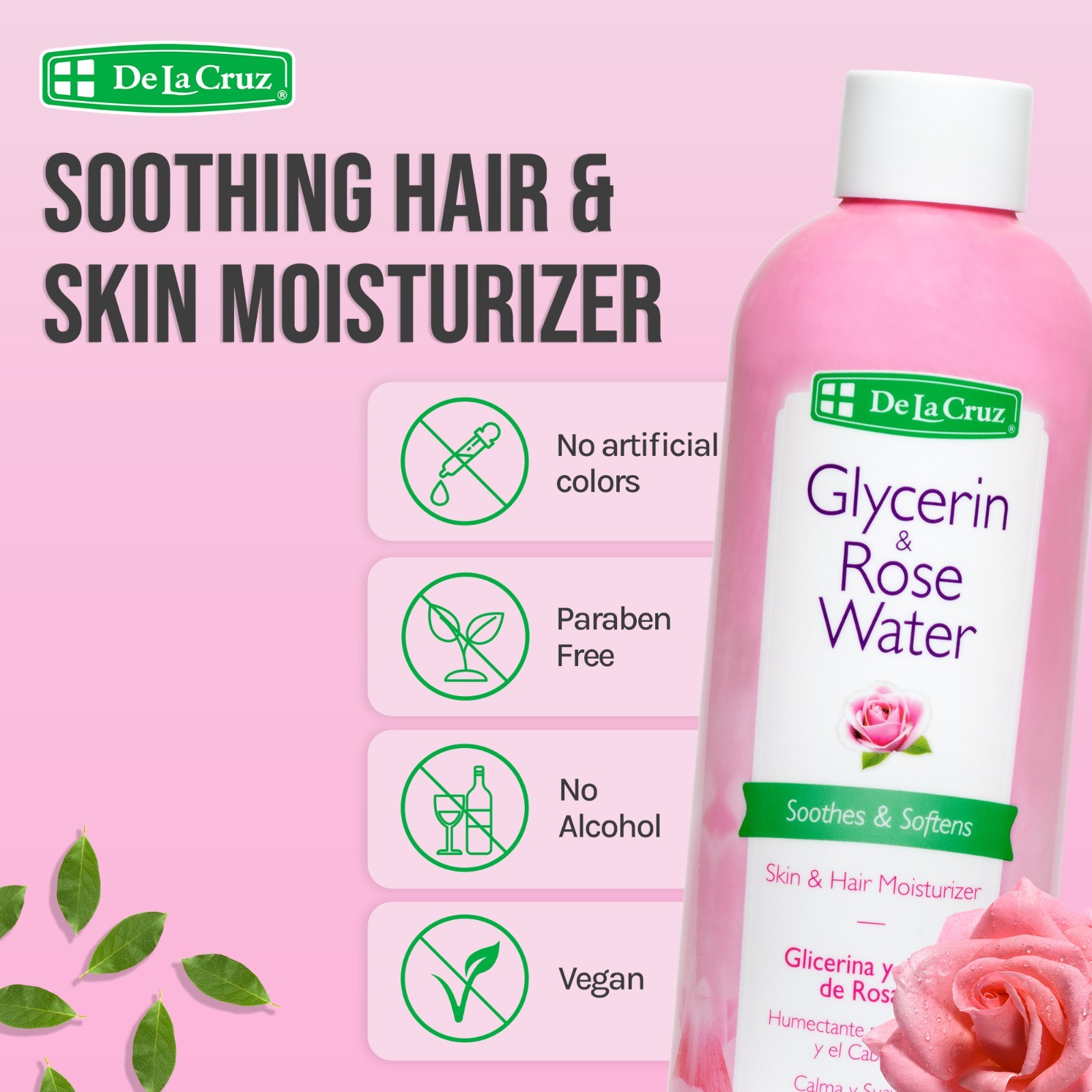 De La Cruz Glycerin & Rose Water Skin Moisturizer 8 oz. (8 BOTTLES) B.B. 05/2026