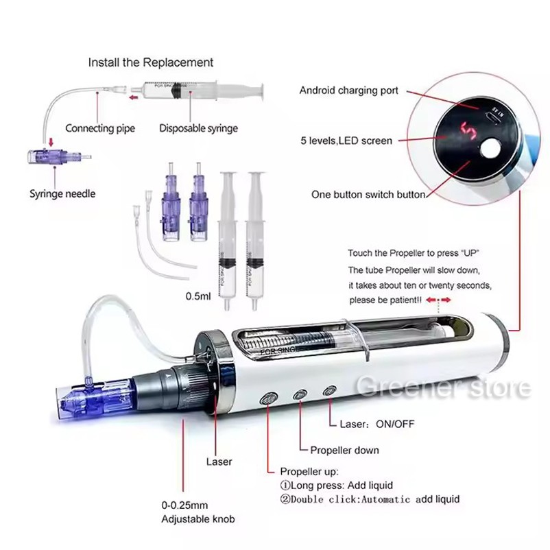 Micro Pen Mesotherapy & 10Pcs 36Pin Replacement Needle Cartridges Tips Face Care