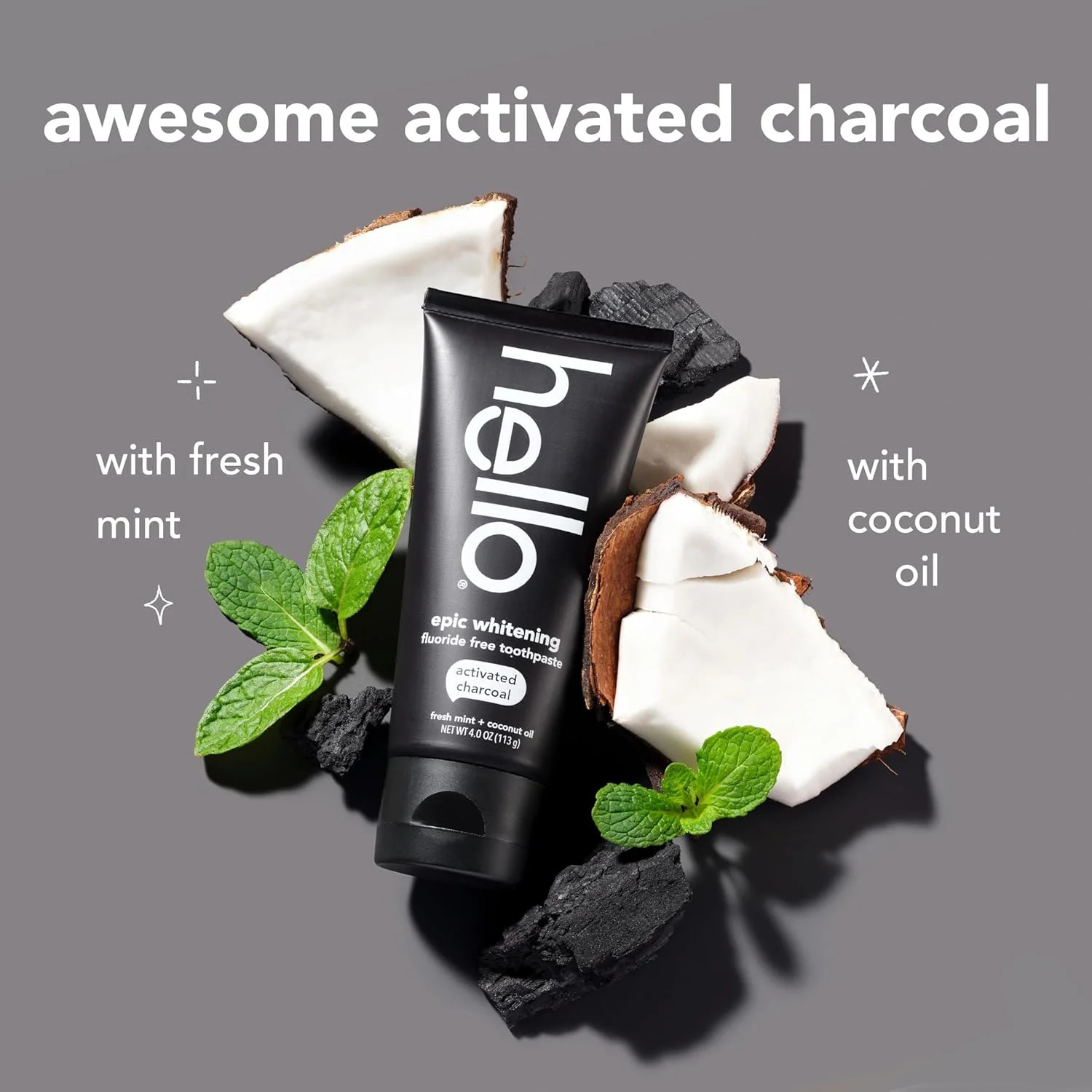 hello Epic Whitening Charcoal Fluoride Free Toothpaste, Activated Charcoal Tooth