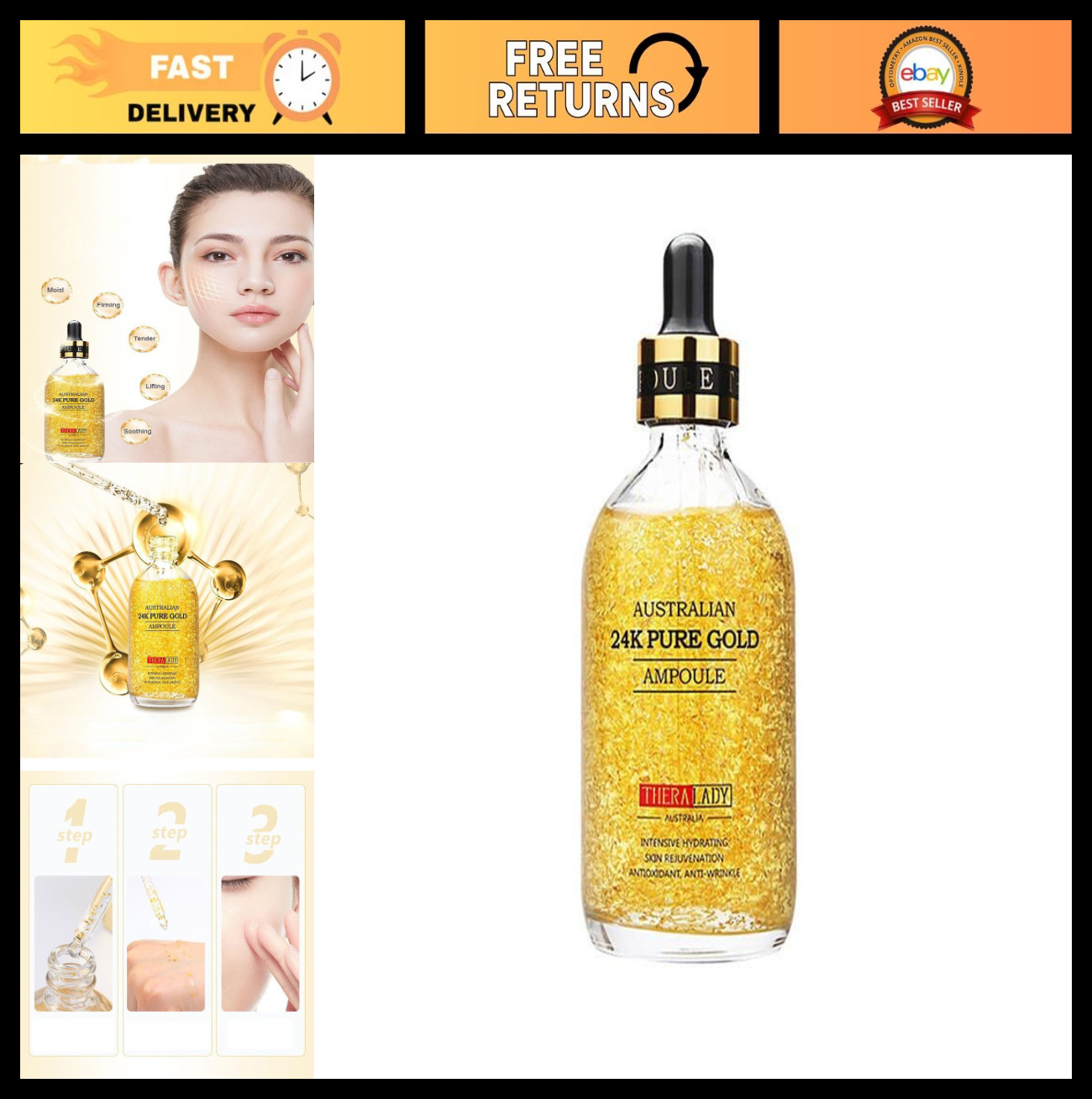 24K Pure Gold Ampoule – Hydrating, Lifting, Moisturizing Facial Essence 100ml