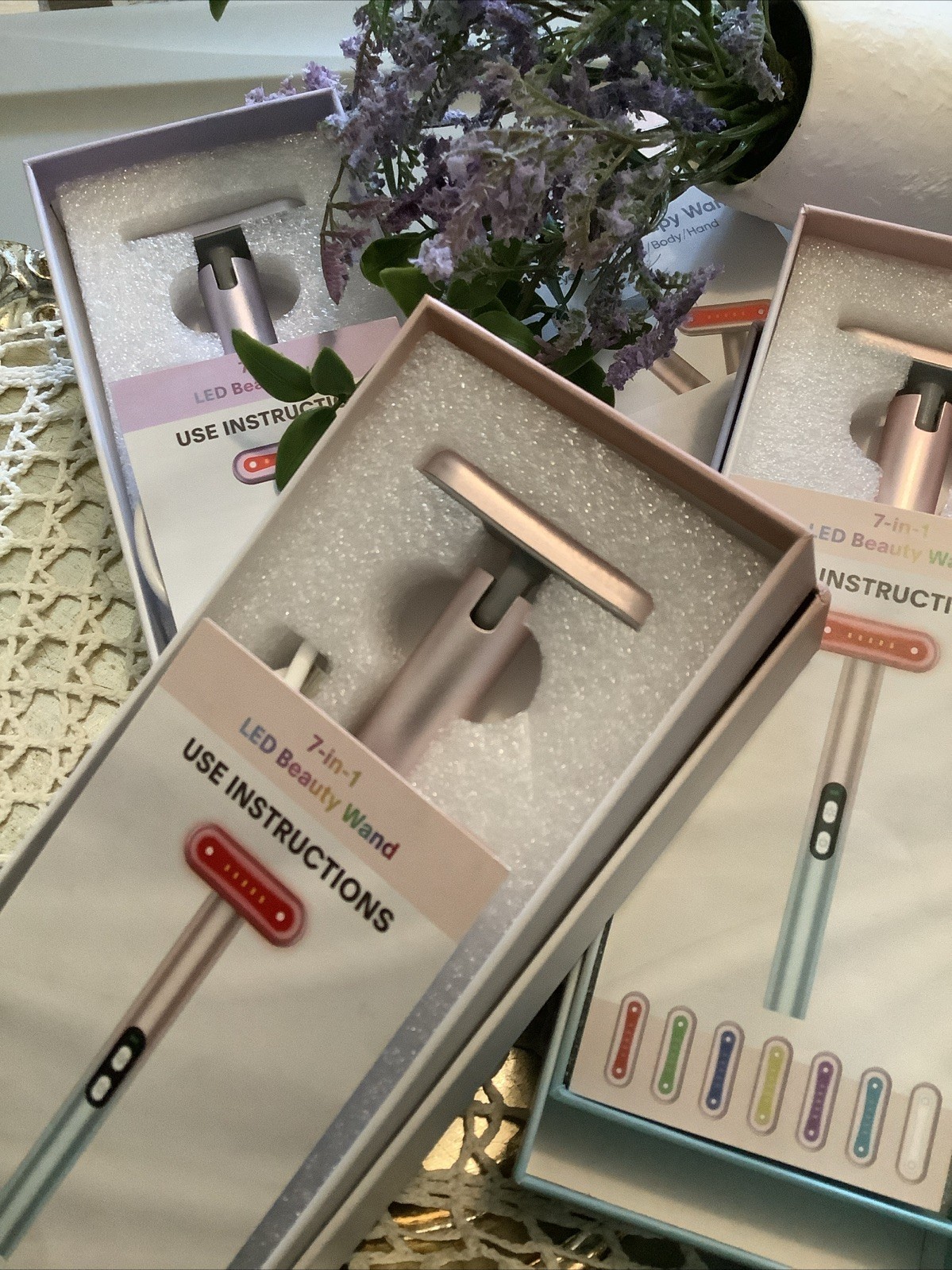 Fxtiaa 7 Color Led Light Therapy Wand Eyes / Face/ Neck / Body/Hand Opened Box