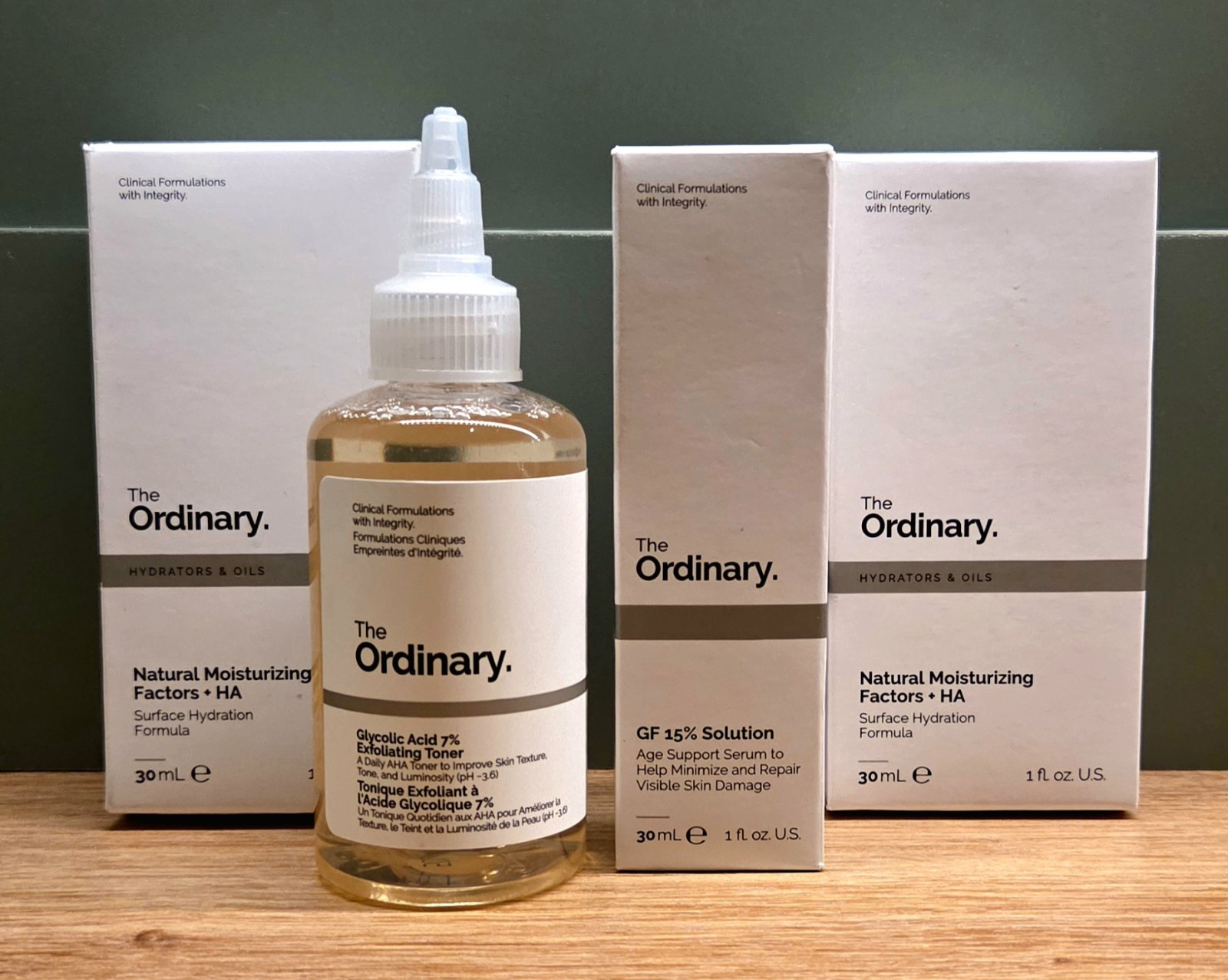 The Ordinary 4-Piece Lot GF 15% Solution, Glycolic 7% Toner, 2x Moisturizer New