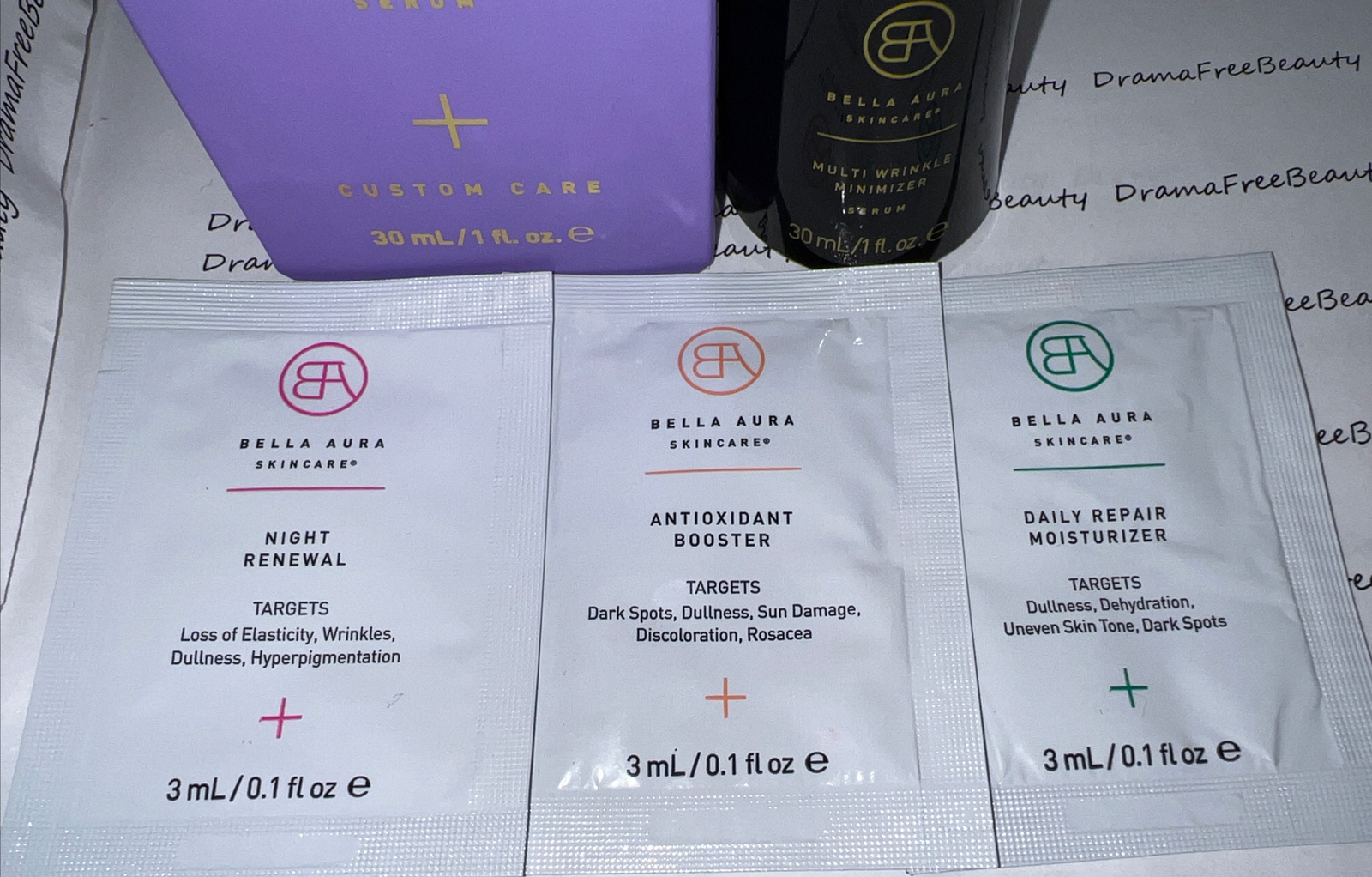 Bella Aura Skincare Custom Care Multi Wrinkle Minimizer Serum, $170 BNIB +Extras