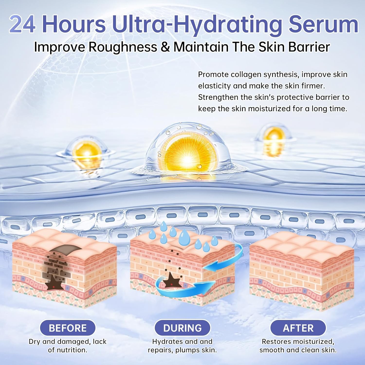 30 Pcs 5% Hyaluronic Acid Serum Ultra-Hydrating Vials, Hyaluronic Acid Tubes, Wa