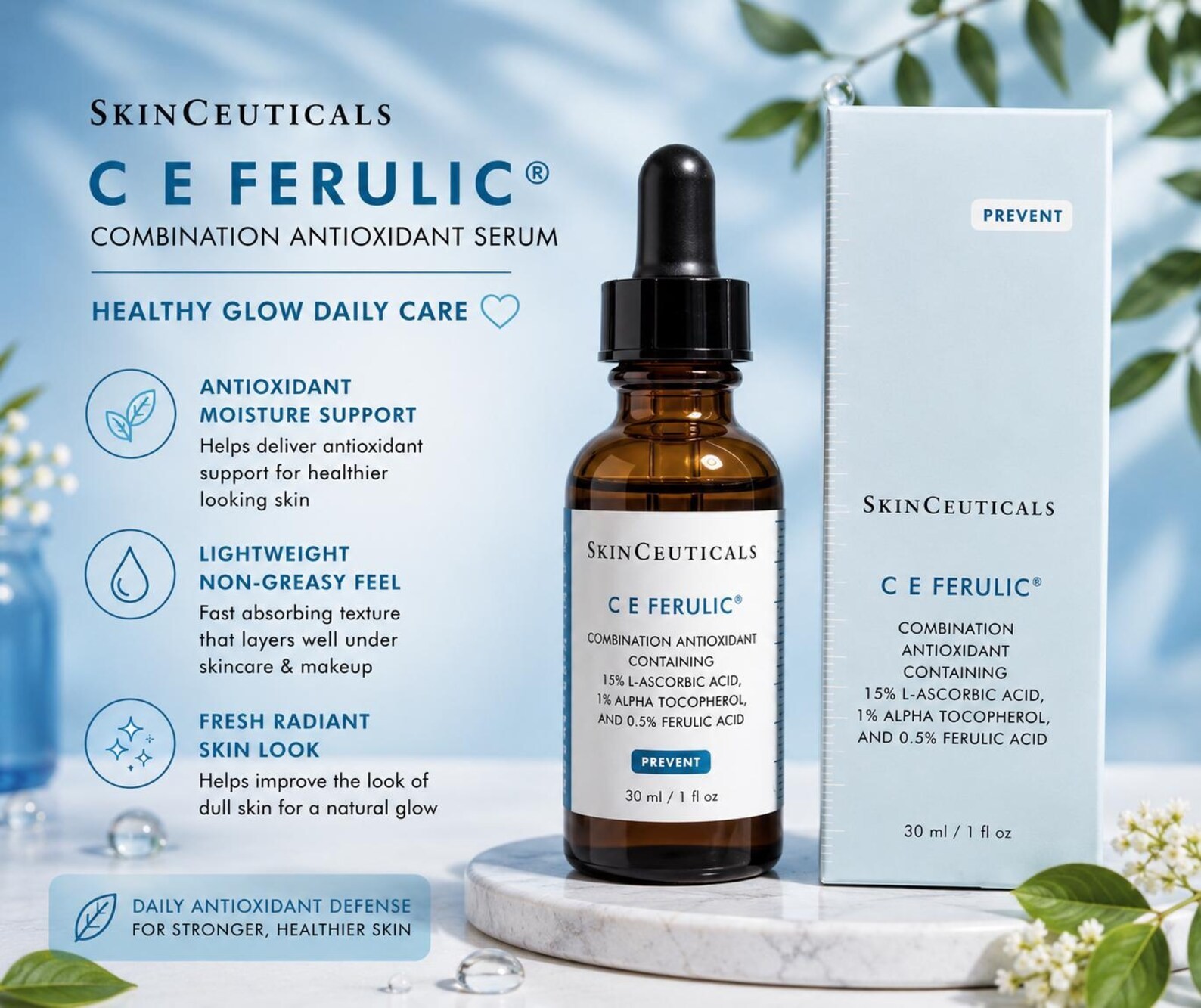SkinCeuticals C E Ferulic With 15% L-ascorbic Acid Serum – 1 fl oz- New in Box