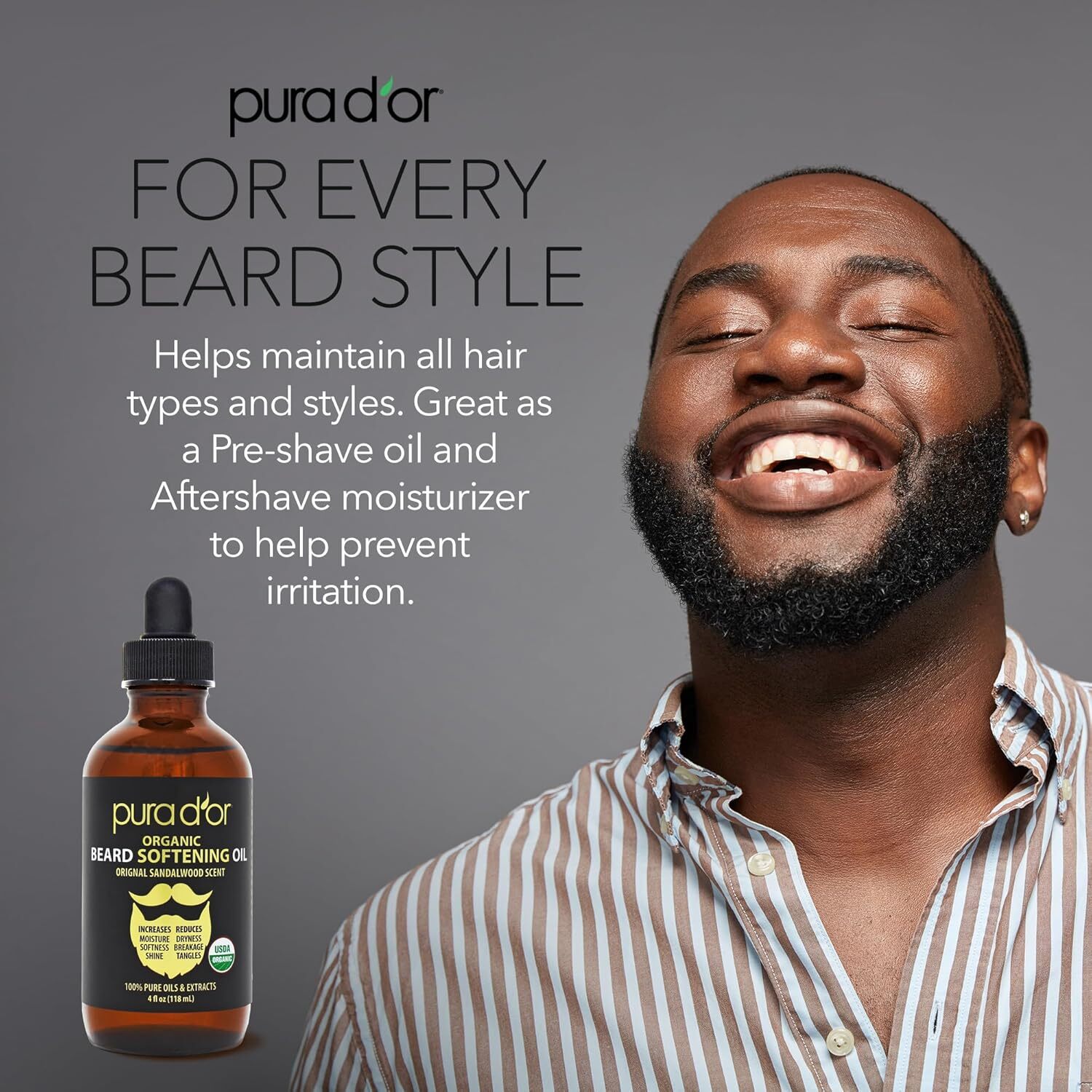 PURA D’OR Dor Organic Beard Oil 4oz VALUE SIZE for Groomed Beard & Mustache