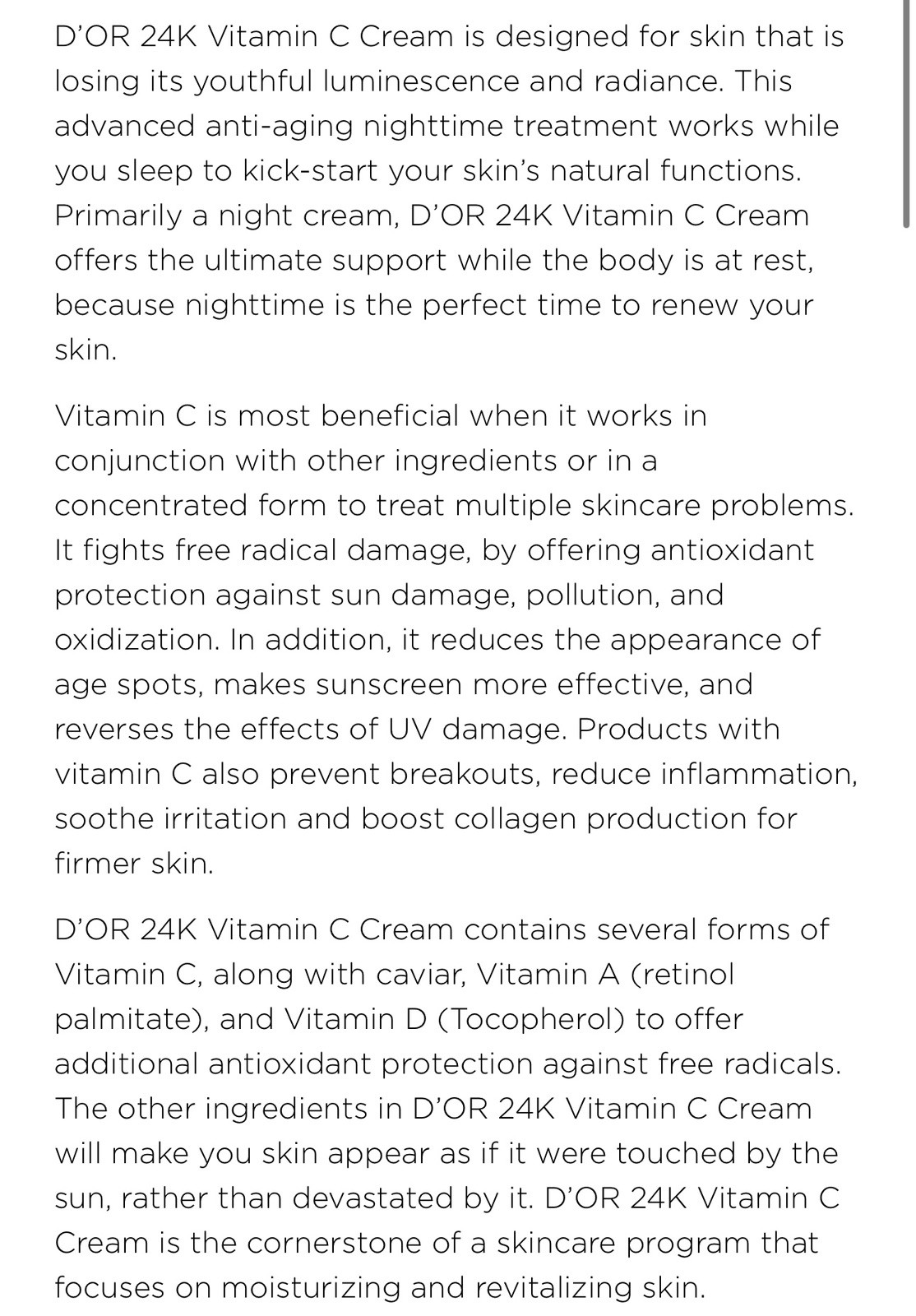 $895. D’OR24K PRESTIGE Vitamin C Concentrated Cream 50ML-1.7FL.OZ Brand New! FS