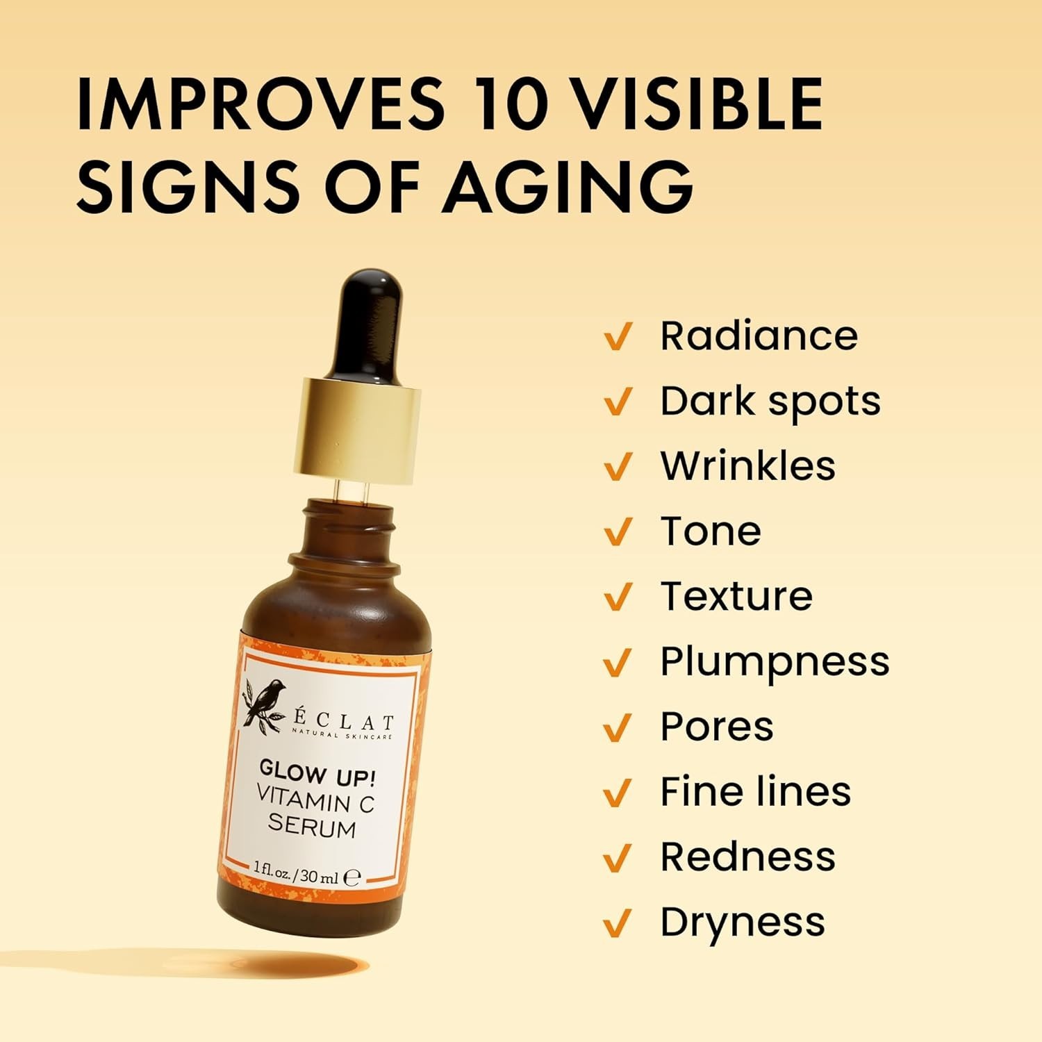 Eclat Vitamin C Face Serum, Brightening Facial Treatment with Vitamin E, 1 fl oz