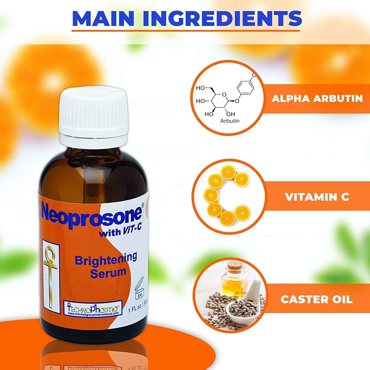 30ml Vitamin C Brightening Serum with Alpha Arbutin & Castor Oil for Oily Skin