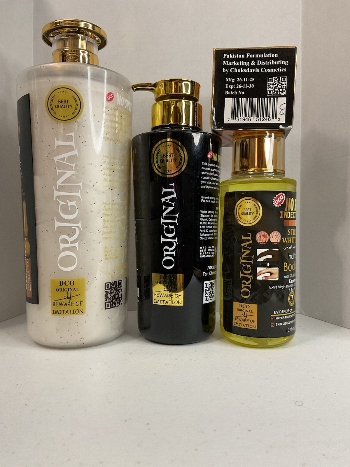 NO SPOT INJECTION Bodywash, Lotion, Face cream & Oil 4-piece Combo