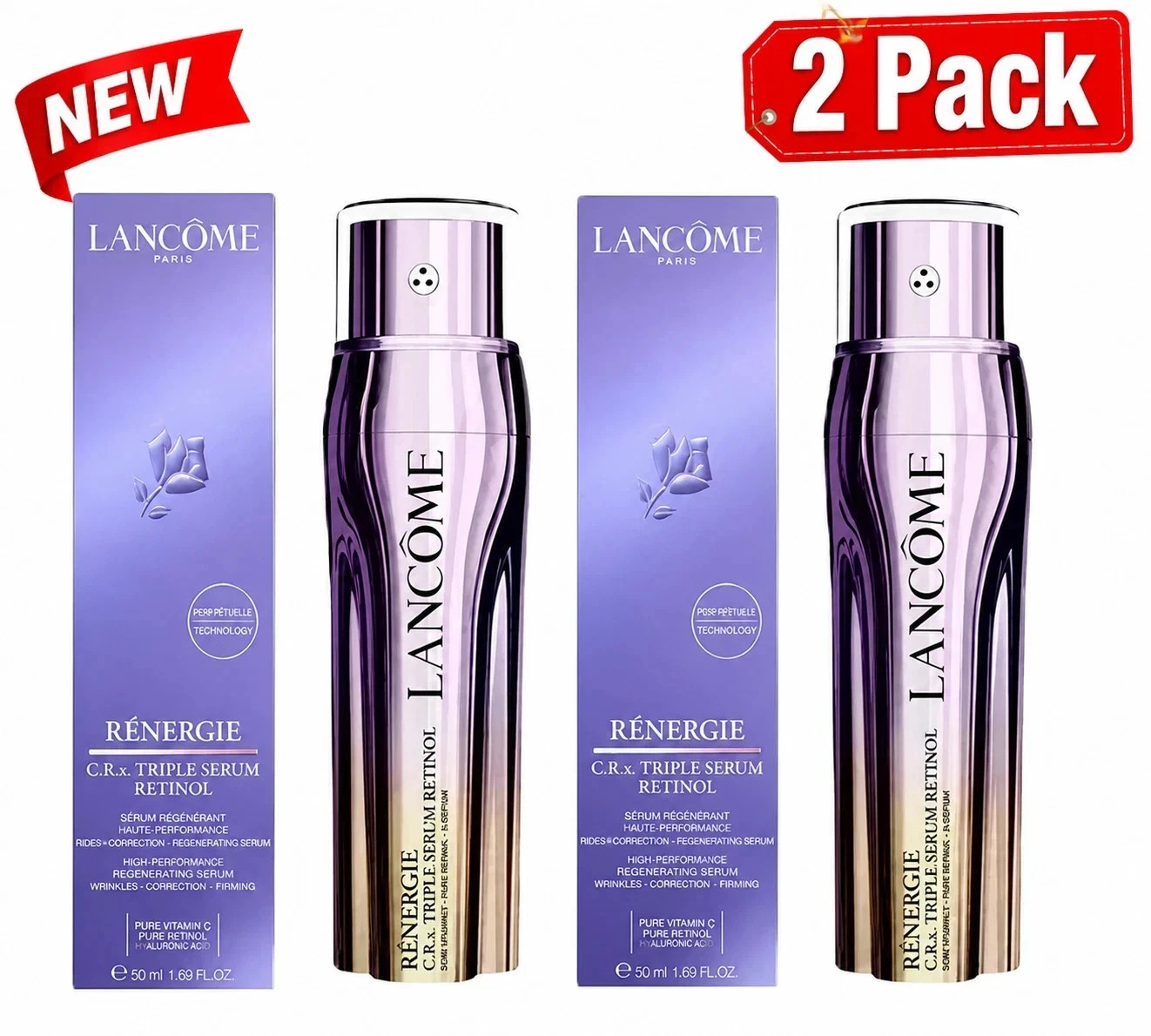 2 Pack Lancôme Renergie C.R.x Triple Retinol Serum 1.7oz/50mL New Sealed