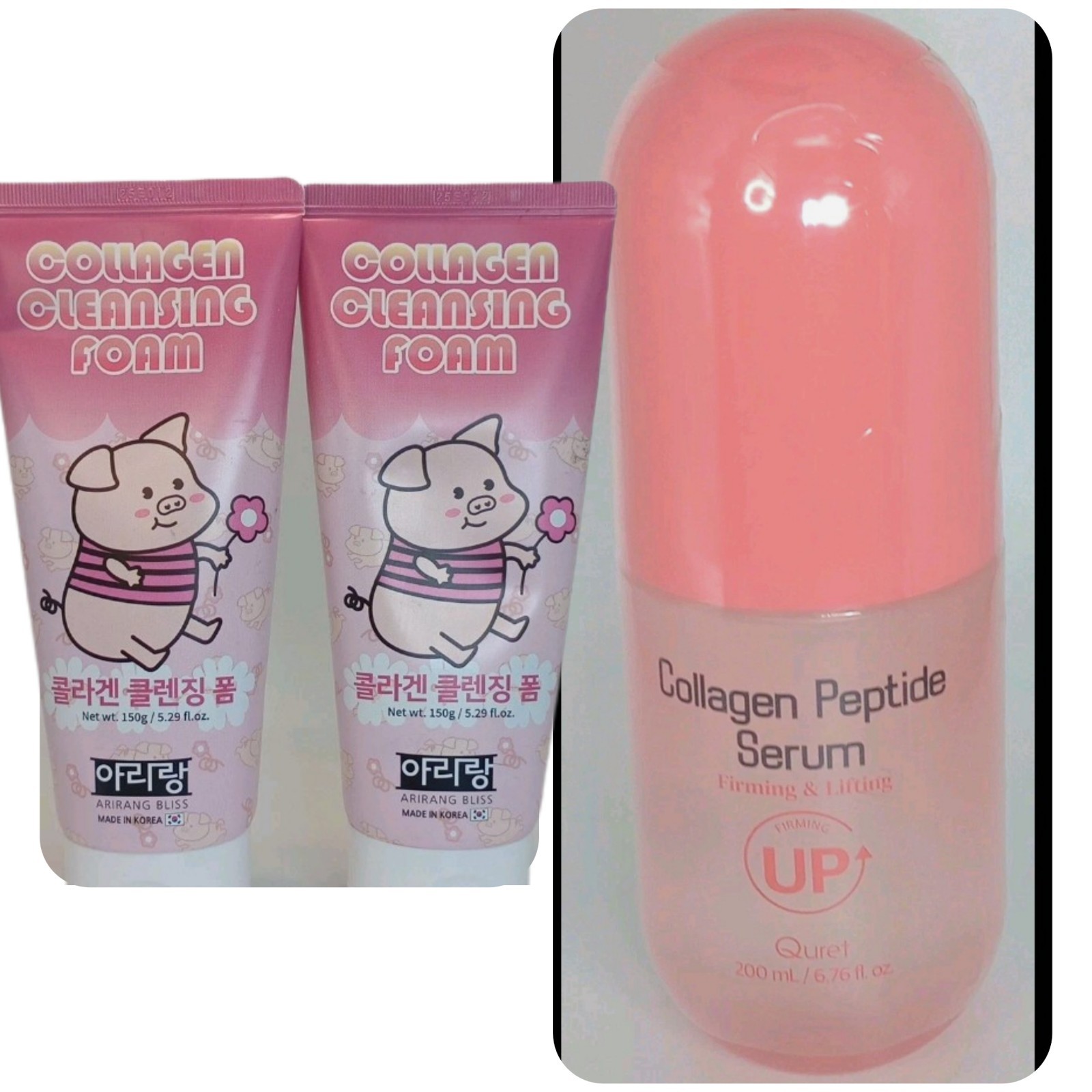 3 PACK (2) Collagen Facial Cleansing Foam & (1) Quret Collagen Peptide Serum