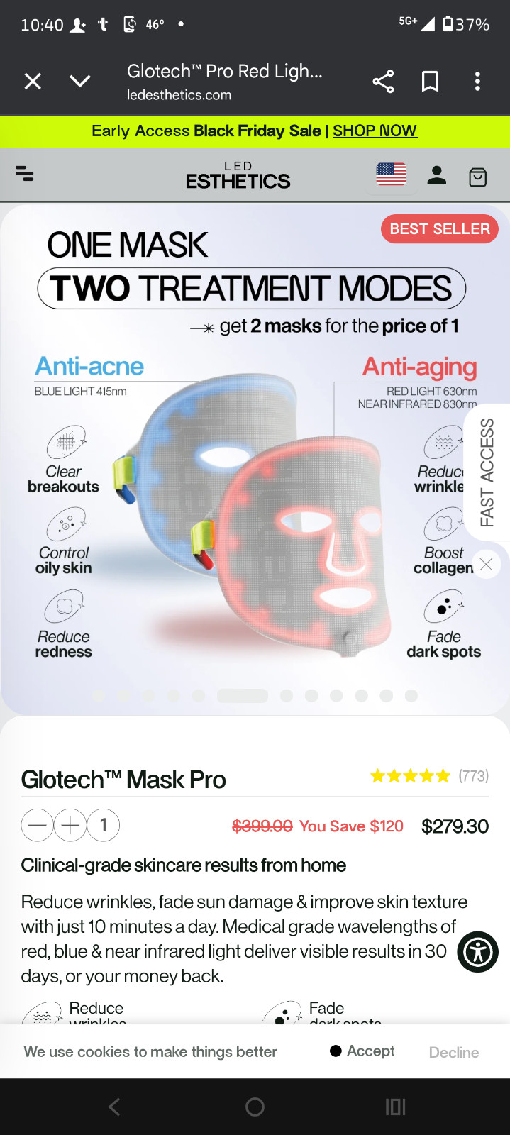 Glov Beauty – Anti-Aging LED Face Mask Red Light Therapy for Wrinkles, Fine Line