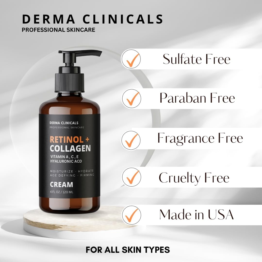 Retinol + Collagen, Hyaluronic Acid, Vitamin C AntiAging Wrinkle Serum Cream 4oz