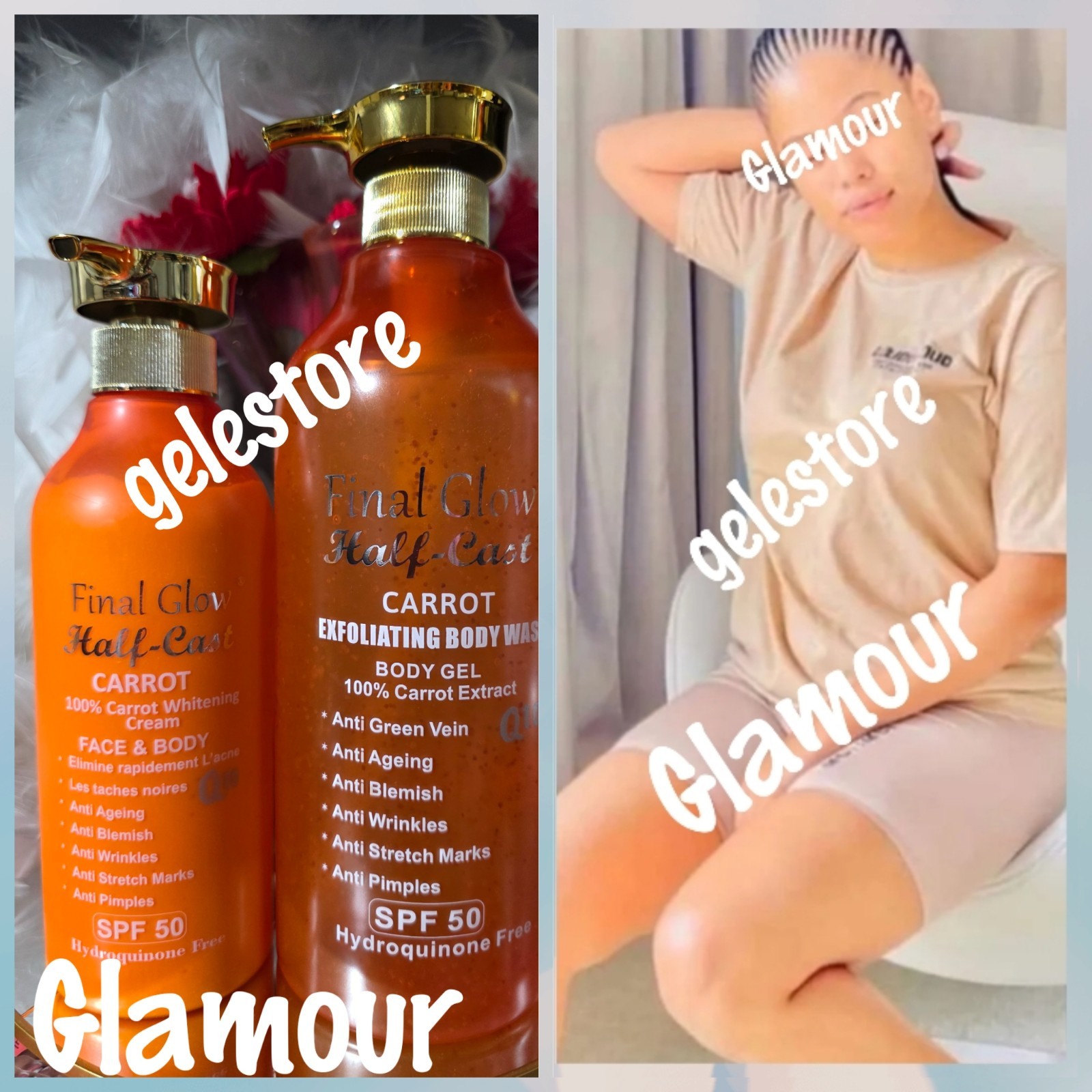 2pcs. Final Glow exfoliating shower gel and Half- C face & body milk