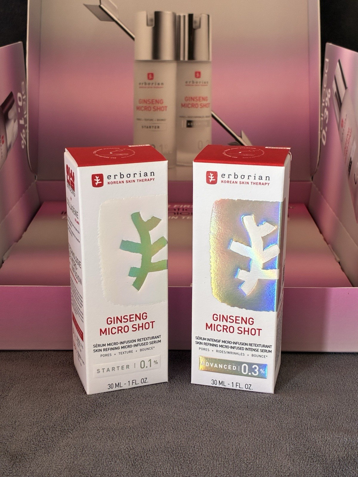 Erborian Ginseng Micro Shot 30ml Starter Set Skin Therapy 0.1 & 0.3 New In Box