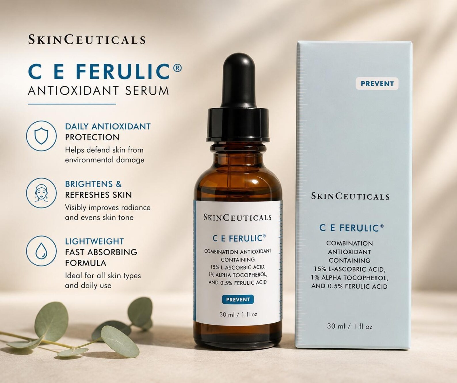 SkinCeuticals C E Ferulic With 15% L-ascorbic Acid Serum – 1 fl oz- New in Box