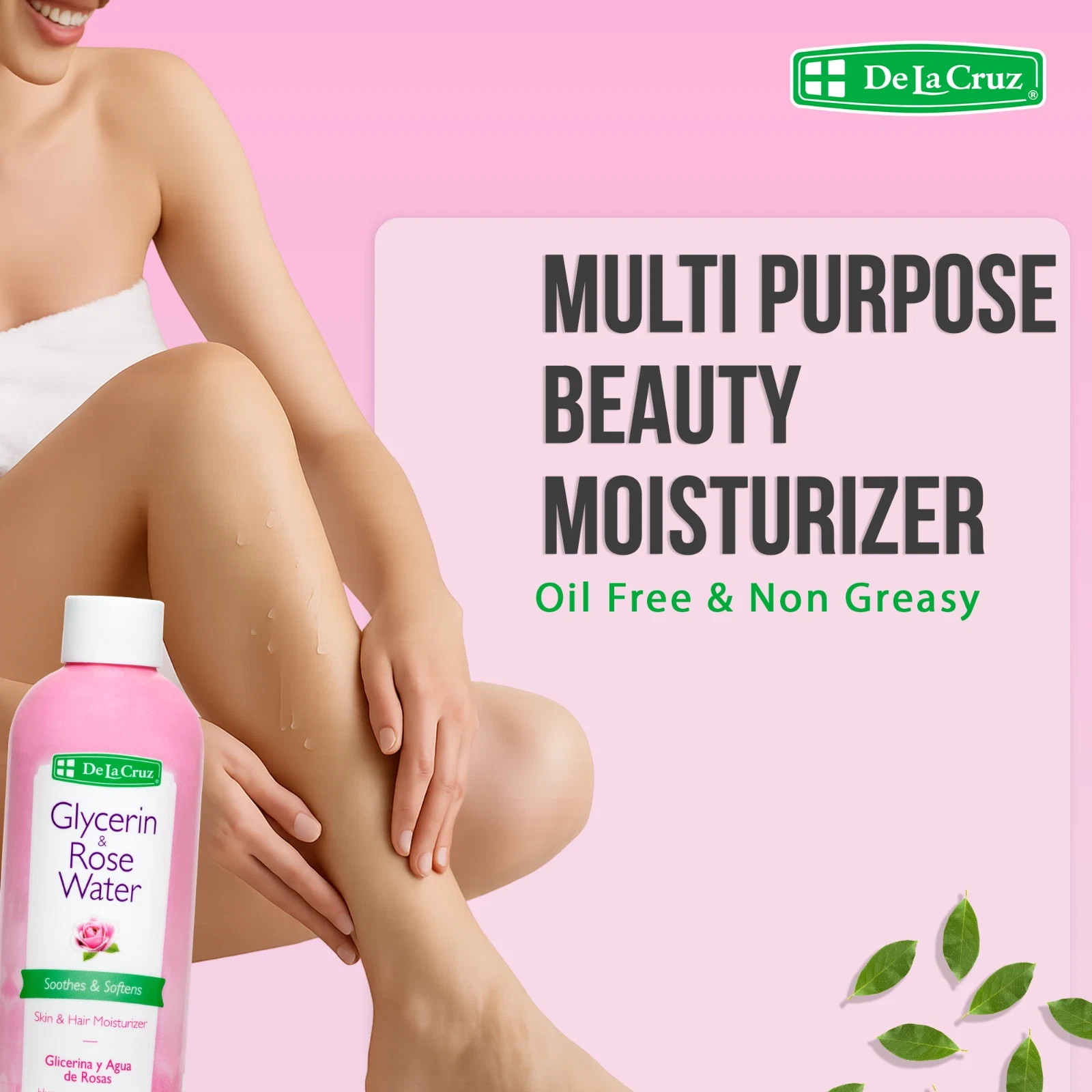 De La Cruz Glycerin and Rose Water Skin Moisturizer, 8 FL OZ, B.B. 09/27..