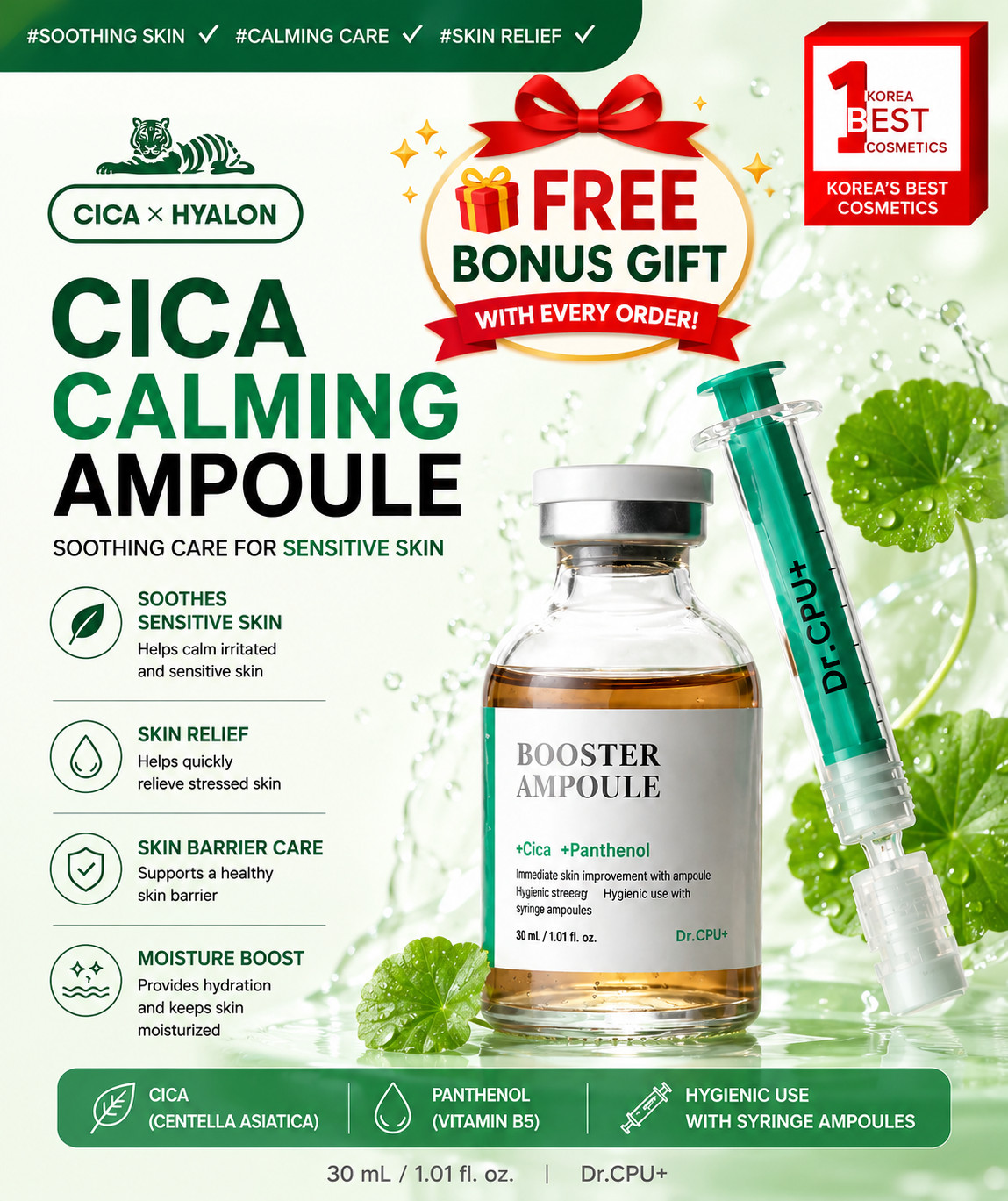 [ K-beauty Dr.CPU+ Cica Booster Ampoule 30ml | Centella & Panthenol Serum ]