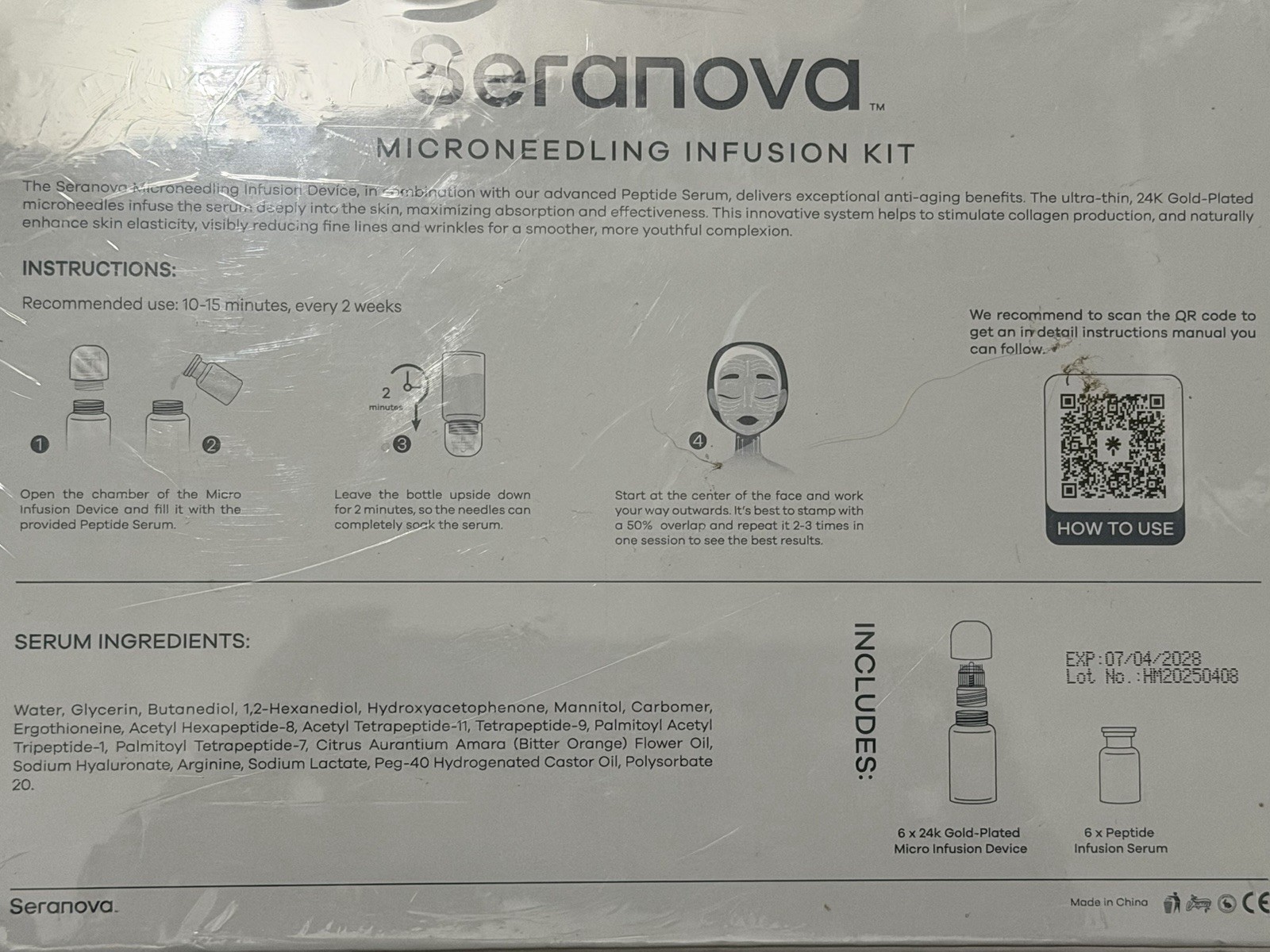 Seranova Microneedling Infusion Kit 24k Gold Device + Peptide Serum 3 Mo
