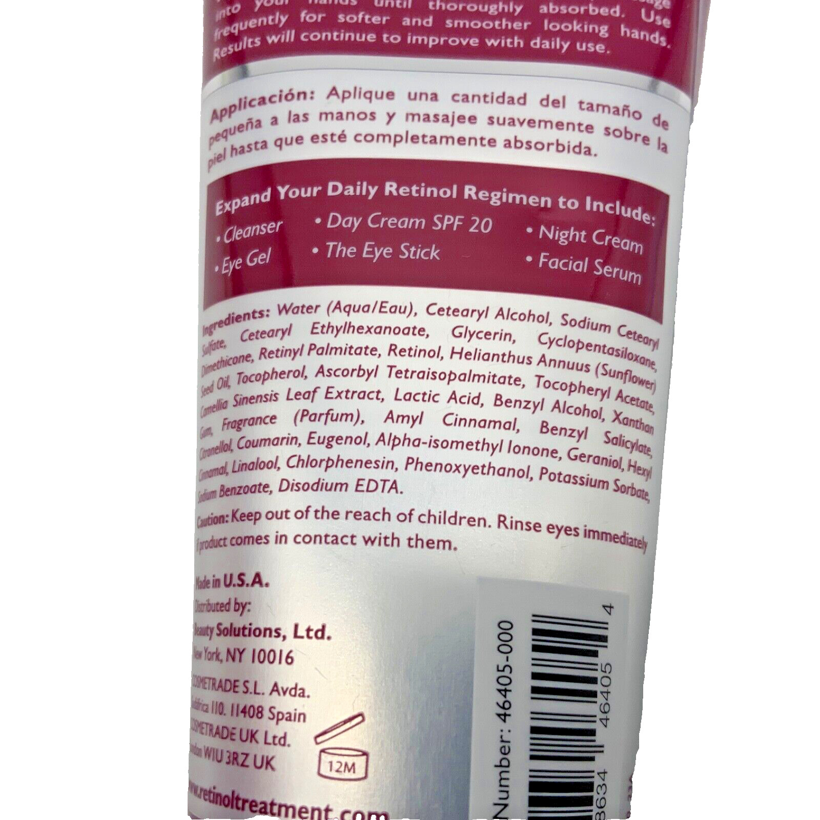Retinol Hand Cream ORIGINAL Sealed Hands,Nails,Cuticles 3.4oz