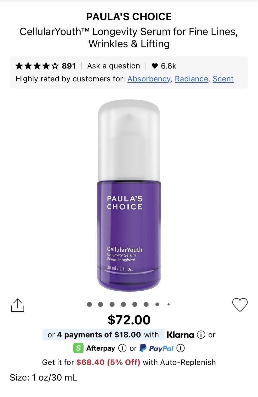 Paula’s Choice Cellular Youth Longevity Serum NEW IN BOX FULL SIZE